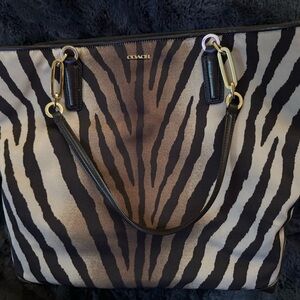 Coach Zebra Stripe Tote - Black and Tan